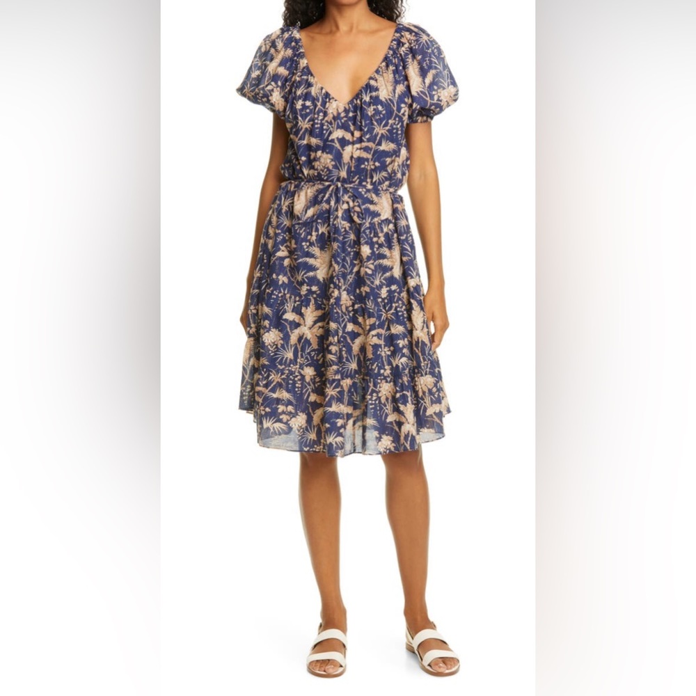 Rebecca Taylor Talita Botanical Print Metallic Dress